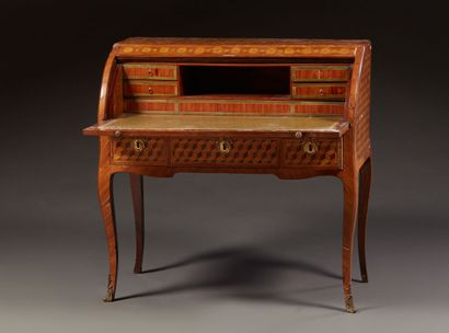 Secretary slope cylinder wood veneer decorated...
