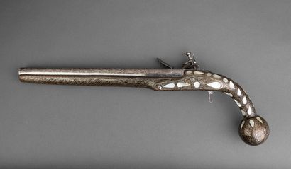 Long oriental flintlock pistol. 
Long iron...