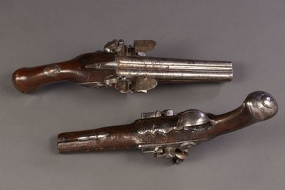 Pair of officer's double flintlock pistols,...