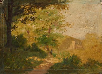 19th century FRENCH school
Walkers in a landscape
Oil...