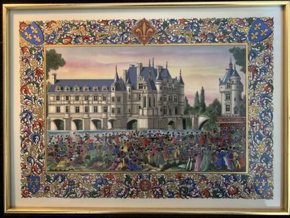 Painting on porcelain representing a festive...