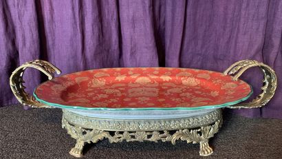 Large porcelain dish decorated with gilded...