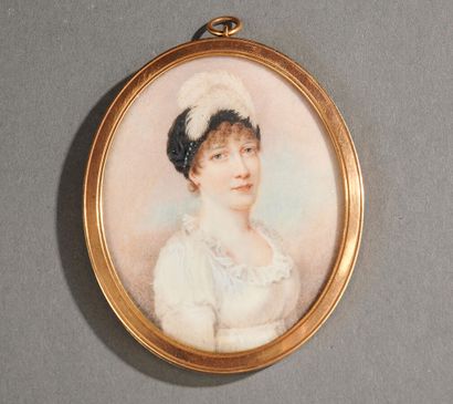 Miniature ovale représentant une femme au...
