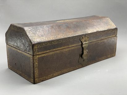 Gilded leather case with small irons opening...