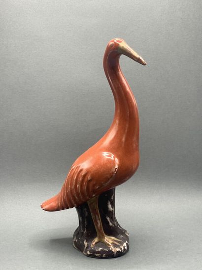 Porcelain crane with polychrome decoration...