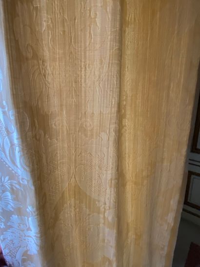 Three pairs of curtains with beige damask...