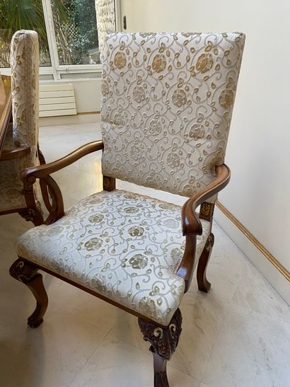 
Eight dining room chairs in molded and carved...