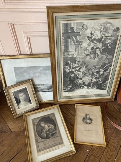 Lot de gravures et pièces encadrées
