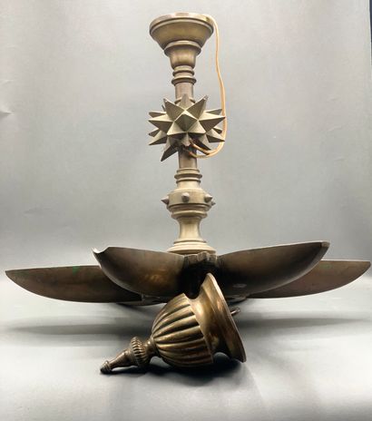 
Lampe de Shabbat à six lumières en bronze.

Hauteur...