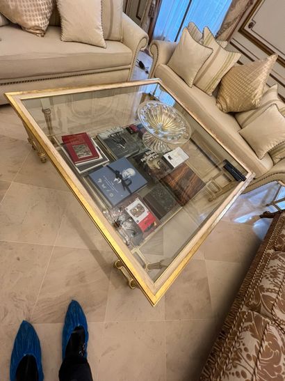 
White and gilded carved wood coffee table,...