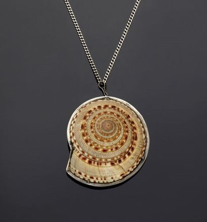 Shell pendant on a silver setting and silver...