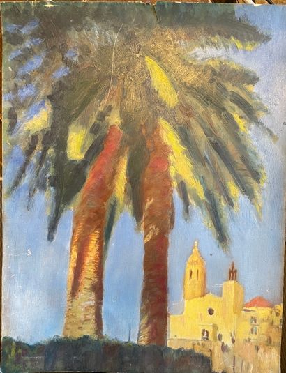 SPANISH school

Palm tree and church

Oil...