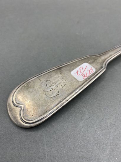 Ladle in silver, spatula engraved with a...