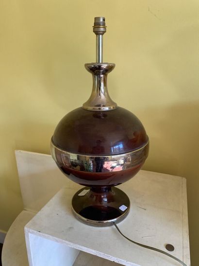 Modern lamp, brass candlestick and glass...