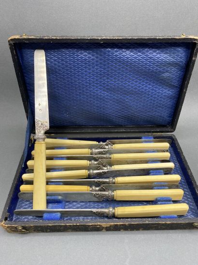 12 dessert knives with silver blade and resin...