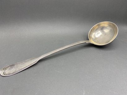 Ladle in silver, spatula engraved with a...