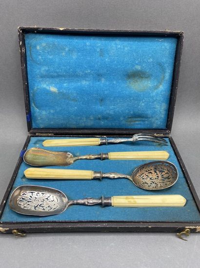 Silver mignardises set with ivory handle...