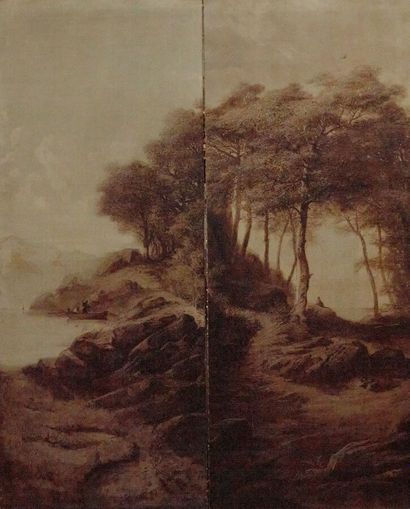 Lot d'huiles sur toile en camaïeu de bruns...