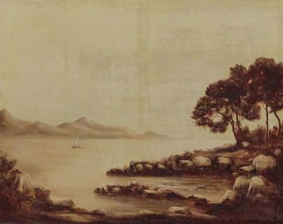 Lot d'huiles sur toile en camaïeu de bruns...