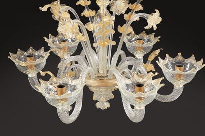 Lustre à six lumières en verre de Venise...