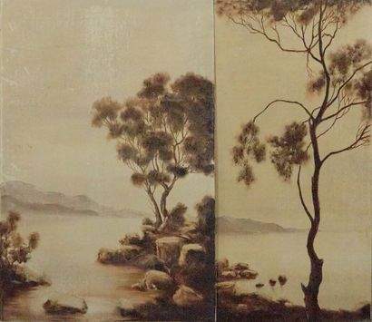 Lot d'huiles sur toile en camaïeu de bruns...