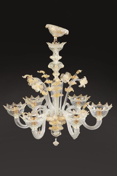 Lustre à six lumières en verre de Venise...