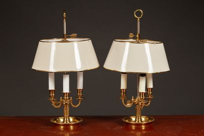 Paire de lampes bouillottes en laiton à trois...