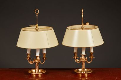 Paire de lampes bouillottes en laiton brossé...