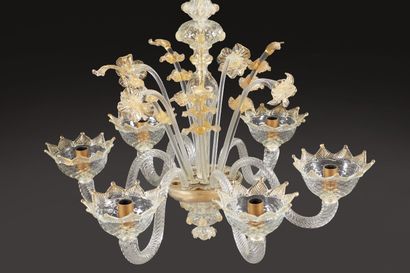Lustre à six lumières en verre de Venise...