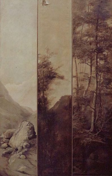 Lot d'huiles sur toile en camaïeu de bruns...