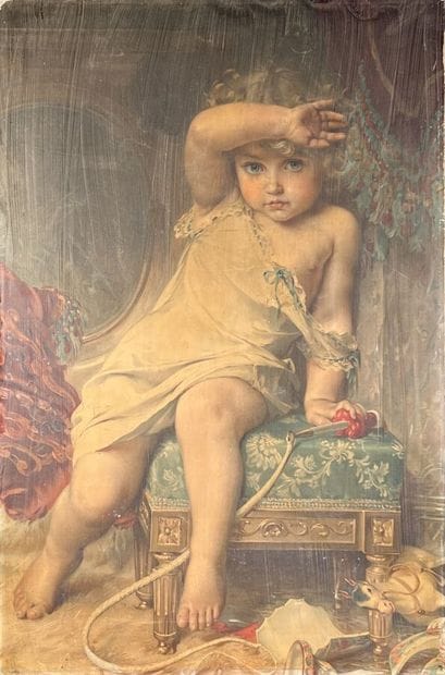 Chromo on canvas
Child sitting among his...