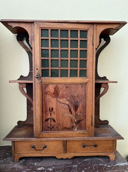 Natural wood child's miniature shelving unit...