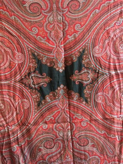 Large rectangular woolen shawl decorated...