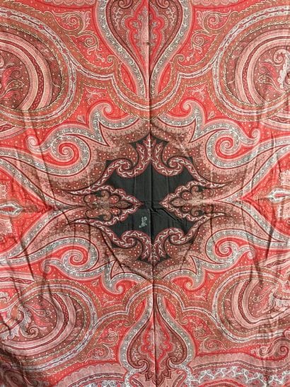 Large rectangular woolen shawl decorated...