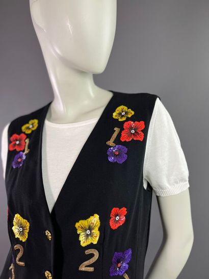 ESCADA Gilet en laine noir brodé de fleurs...