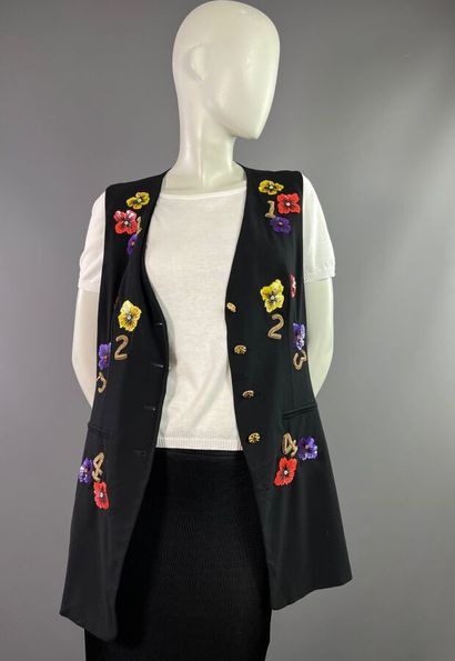 ESCADA Gilet en laine noir brodé de fleurs...