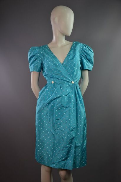 COURRÈGES PARIS Robe cocktail en soie bleu...