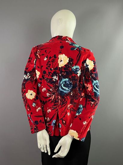 KENZO Jeans Veste en velours rouge fleuri...