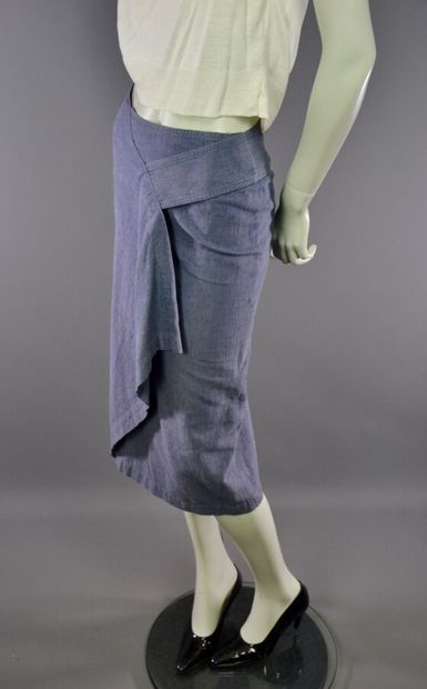 ISSEY MIYAKE -Jupe en lin bleu denim - T...