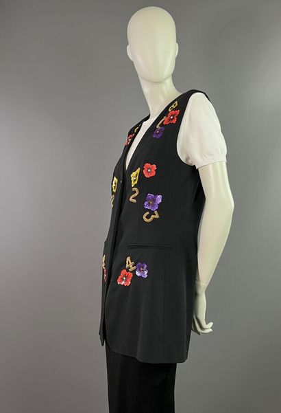 ESCADA Gilet en laine noir brodé de fleurs...