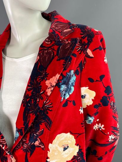 KENZO Jeans Veste en velours rouge fleuri...