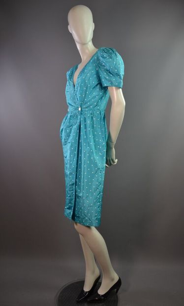 COURRÈGES PARIS Robe cocktail en soie bleu...