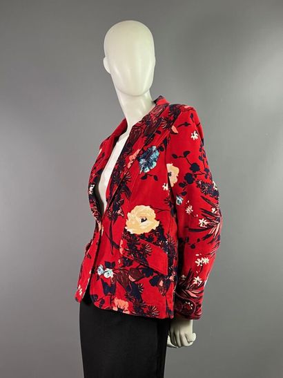 KENZO Jeans Veste en velours rouge fleuri...