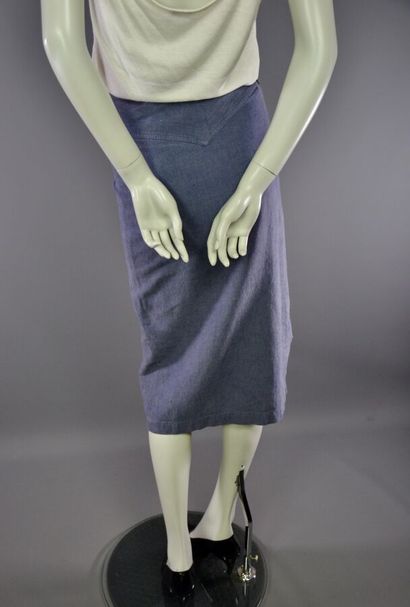 ISSEY MIYAKE -Jupe en lin bleu denim - T...