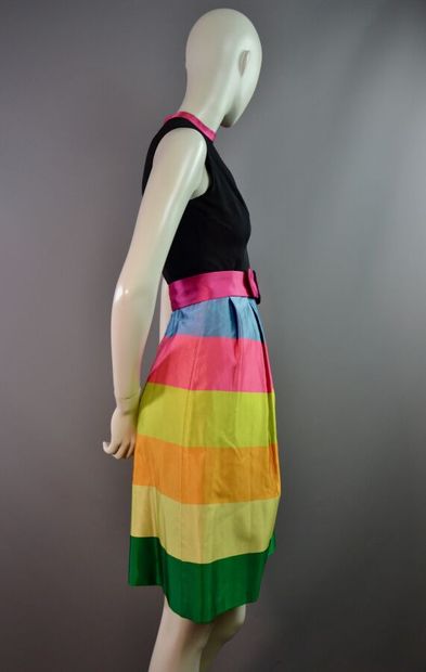 LANVIN Robe cocktail en crêpe et satin rayé-...