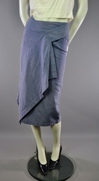 ISSEY MIYAKE -Jupe en lin bleu denim - T...