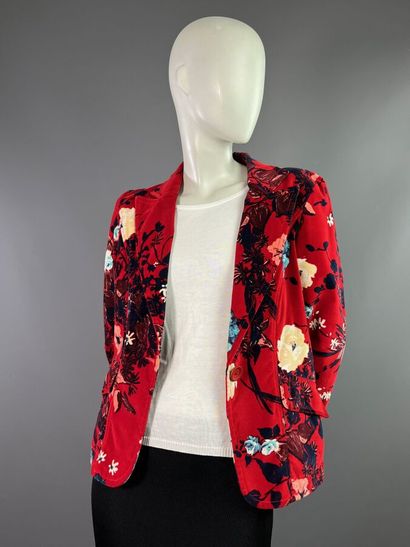 KENZO Jeans Veste en velours rouge fleuri...