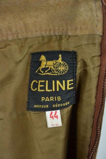 CELINE PARIS Jupe en cuir marron trapèze...
