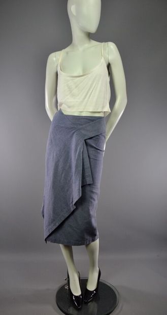ISSEY MIYAKE -Jupe en lin bleu denim - T...