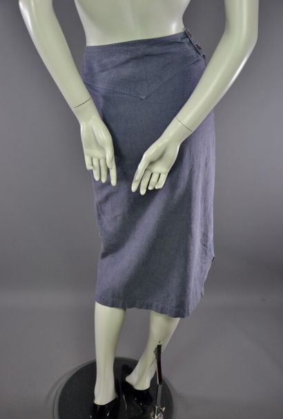ISSEY MIYAKE -Jupe en lin bleu denim - T...